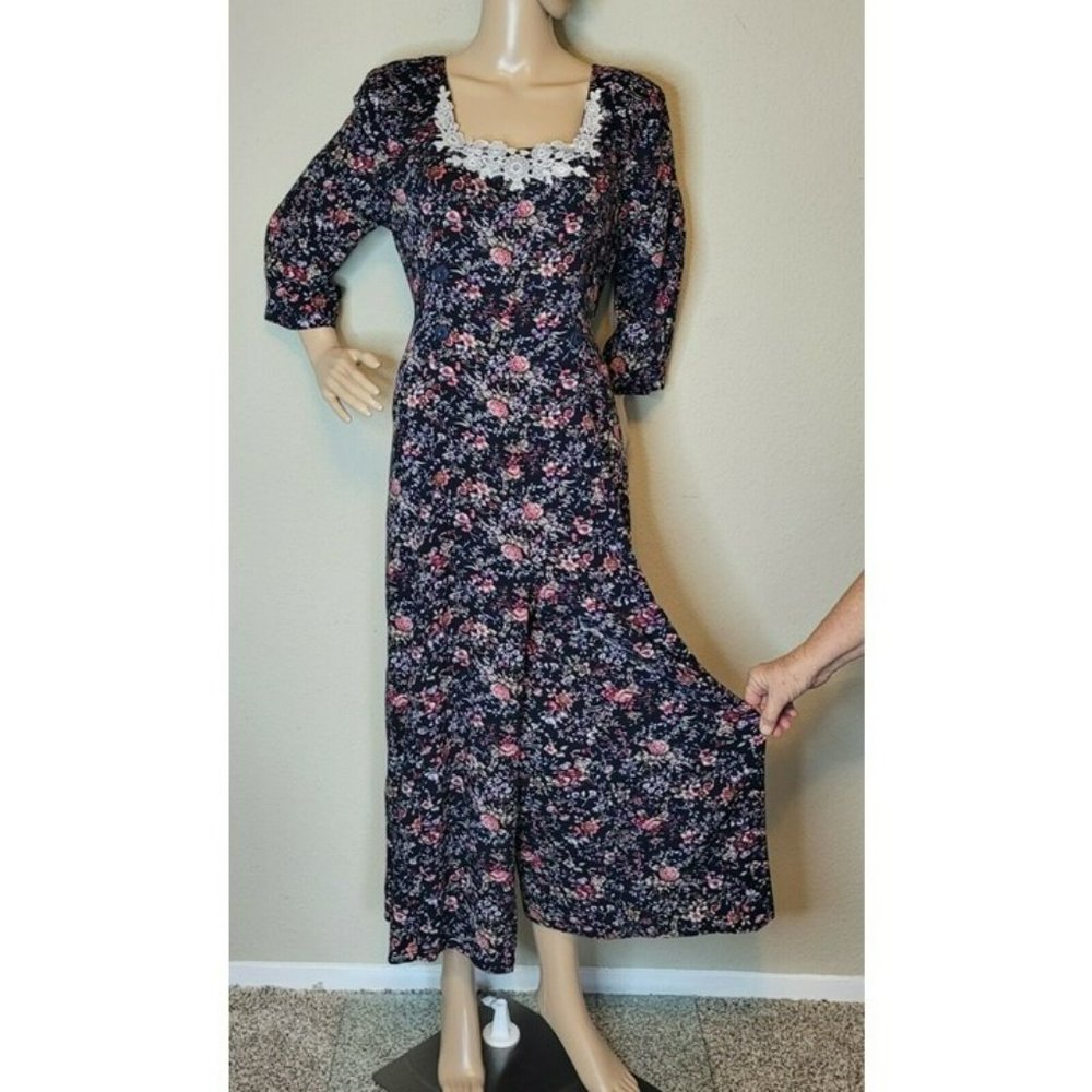 Vintage Size 15/16 JONI BLAIR Floral Festival Boho Palazzo Dress Jumpsuit Romper